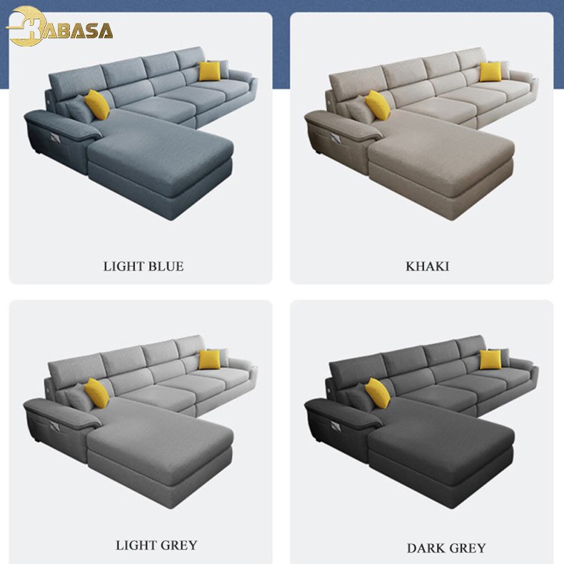 L shape 1+ 3 seater solid wood fabric padded seat sleeping lounge sofa