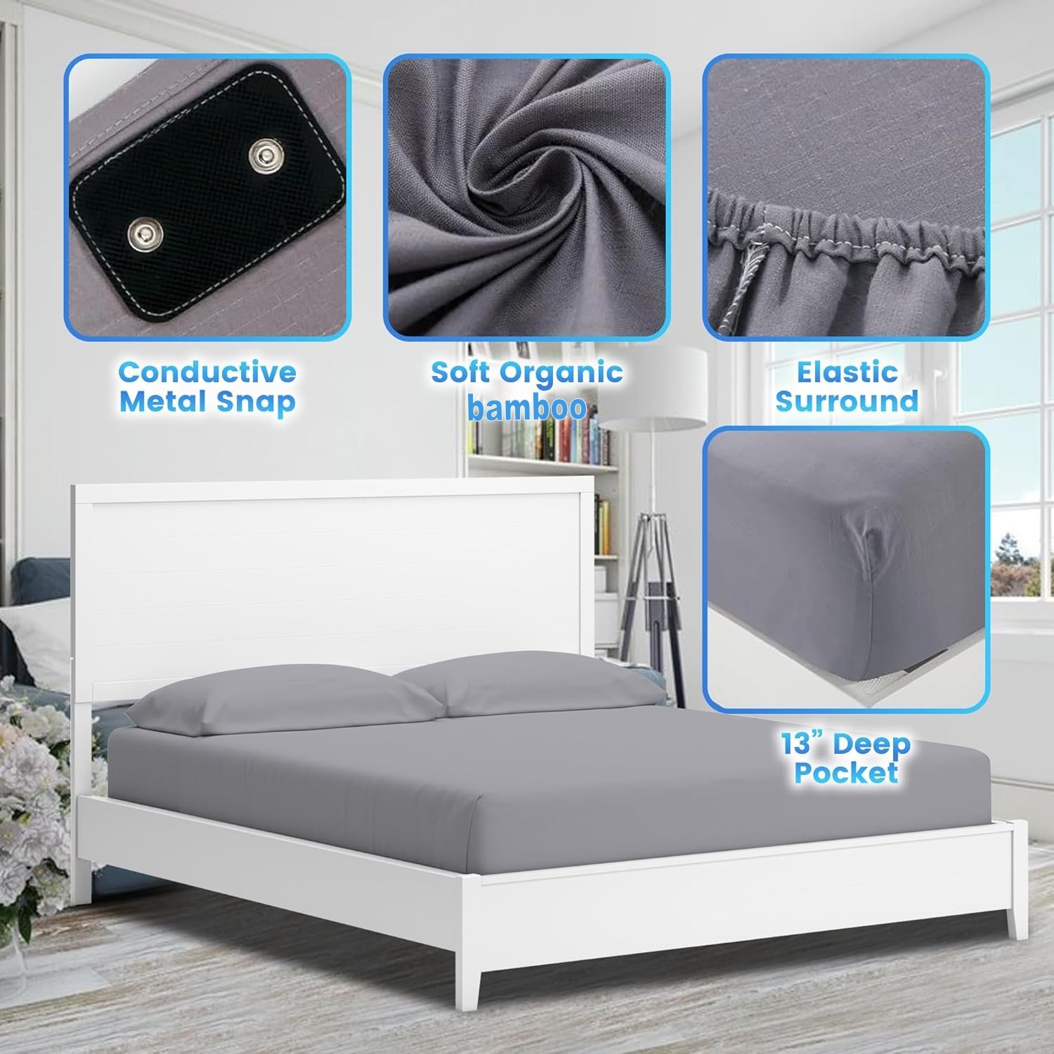 New Products 95% Bamboo Fiber +5% Silver Conductive Grounding Fitted Sheet For Earthing