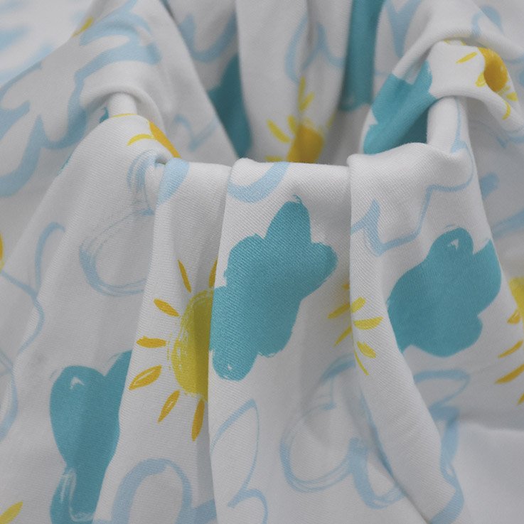 No Moq 95%Bamboo Fiber 5%Spandex Fabric Custom Cute Clouds And Sun Pattern Digital Printed 250gsm Bamboo Jersey For Baby