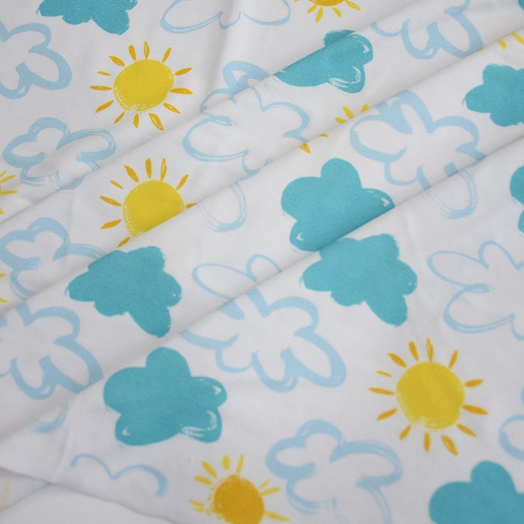 No Moq 95%Bamboo Fiber 5%Spandex Fabric Custom Cute Clouds And Sun Pattern Digital Printed 250gsm Bamboo Jersey For Baby