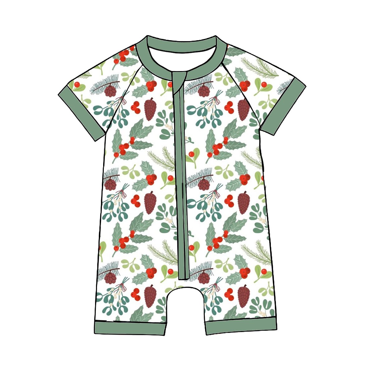 2024 Summer Baby Romper Zipper 95% Bamboo Fiber Wholesale One Piece Polyester Boys Girls Short Sleeve Jumpsuit Christmas Print