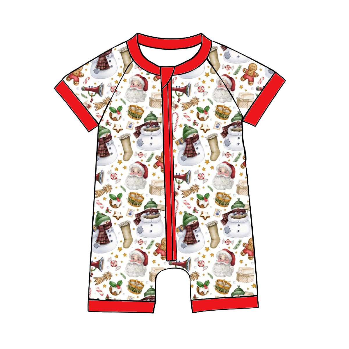 2024 Summer Baby Romper Zipper 95% Bamboo Fiber Wholesale One Piece Polyester Boys Girls Short Sleeve Jumpsuit Christmas Print
