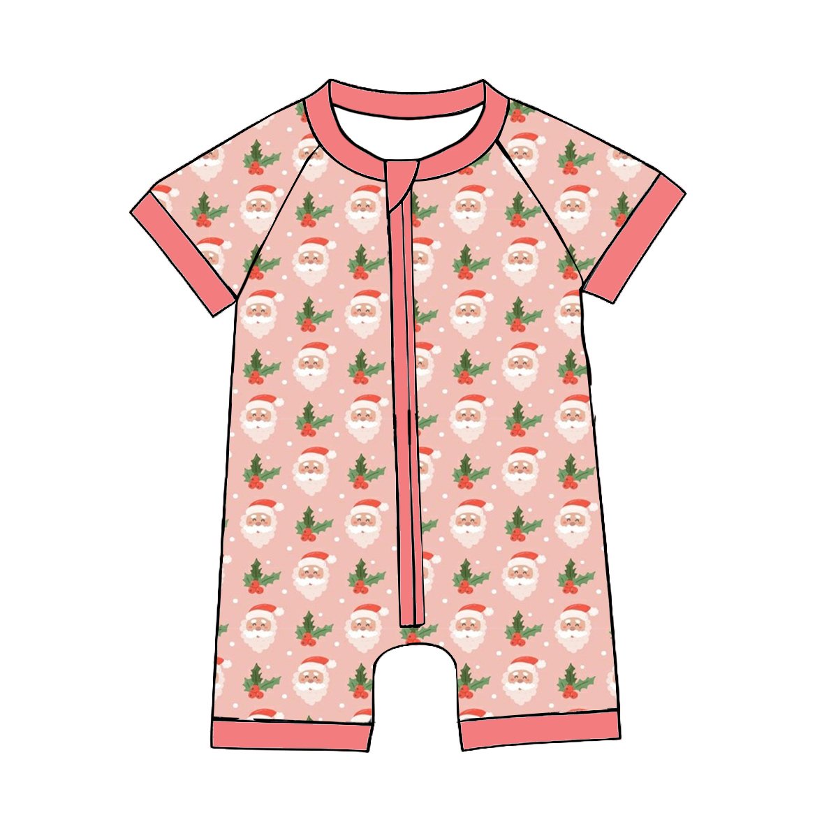 2024 Summer Baby Romper Zipper 95% Bamboo Fiber Wholesale One Piece Polyester Boys Girls Short Sleeve Jumpsuit Christmas Print