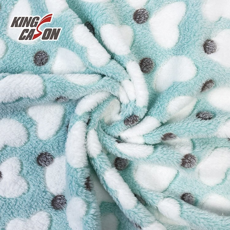 Kingcason Newest 100%Polyester Heat Prints Good Hand-Feeling Fabric Glued Print Coral Fleece Fabric For Blankets