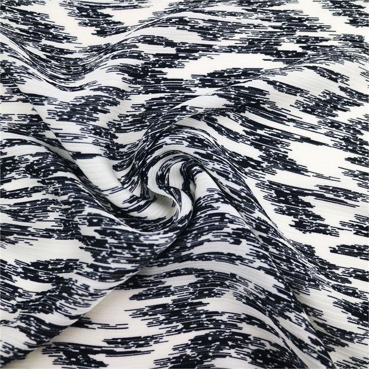 Black White Design Polyester Microfiber Fabric Printed Satin Crepe 100% Polyester Fabric