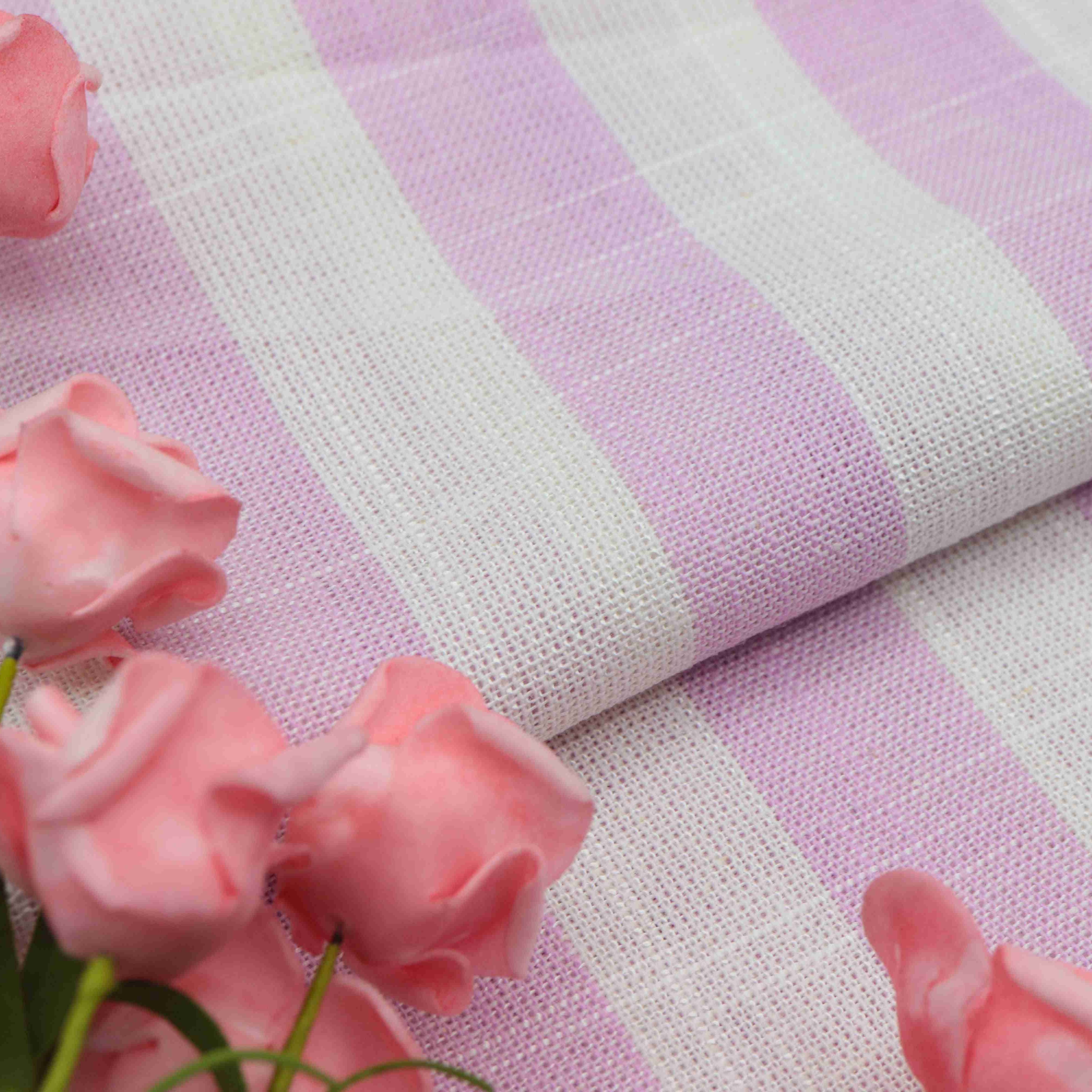 New arrival factory price stripe hemp home textile gingham blend rayon viscose polyester linen fabric for clothing