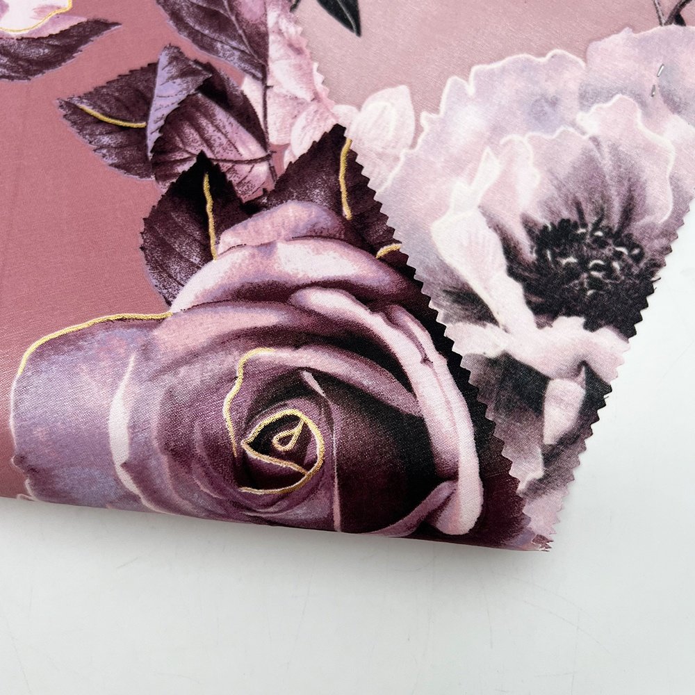 Eco-friendly Customized Design 100% Polyester Woven Digital Printed Floral Foil Satin Printing Fabric For Bag Dress