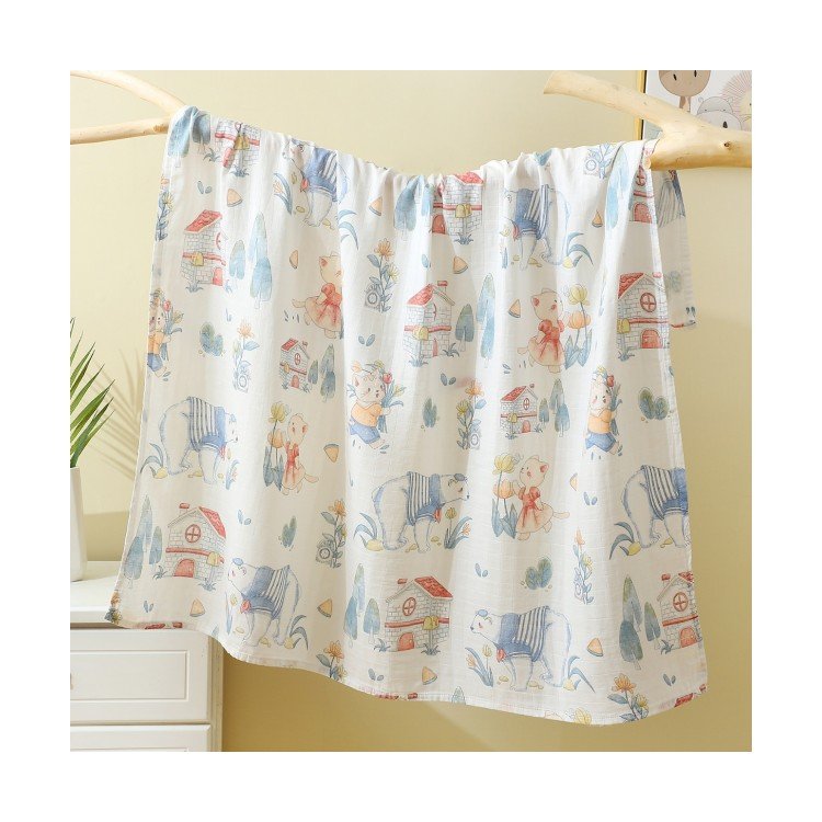 Customizable Digital Printed 2 Layer Soft 70% Bamboo 30% Cotton Fabric Muslin Infant Baby Swaddle Wrap Newborn Blanket