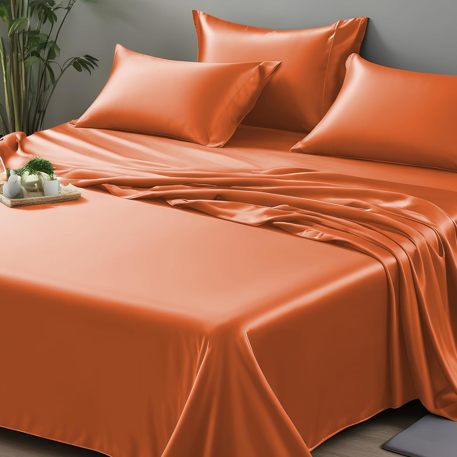 Bedding Set Wrinkle Resistant Silver Ion Cool Bamboo Woven Simple 60 Solid Grade a Sustainable Plain 300TC Full Size Dyed 4 Pcs