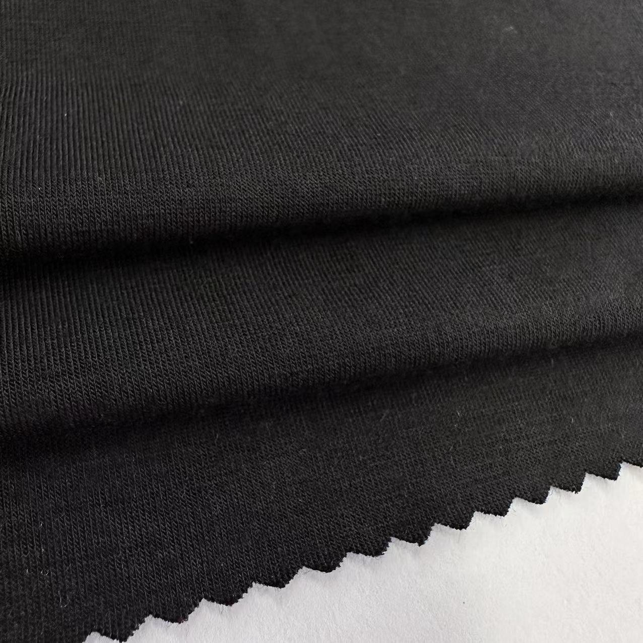 eco-friendly 170gsm recycle polyester bamboo fiber spandex black single jersey fabric for clothing and T-shirt