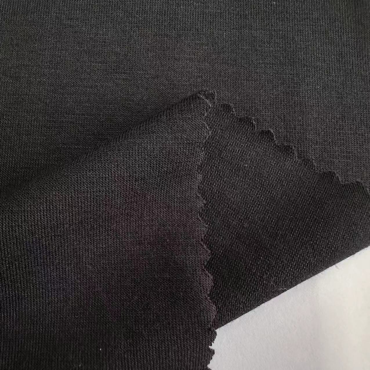 eco-friendly 170gsm recycle polyester bamboo fiber spandex black single jersey fabric for clothing and T-shirt