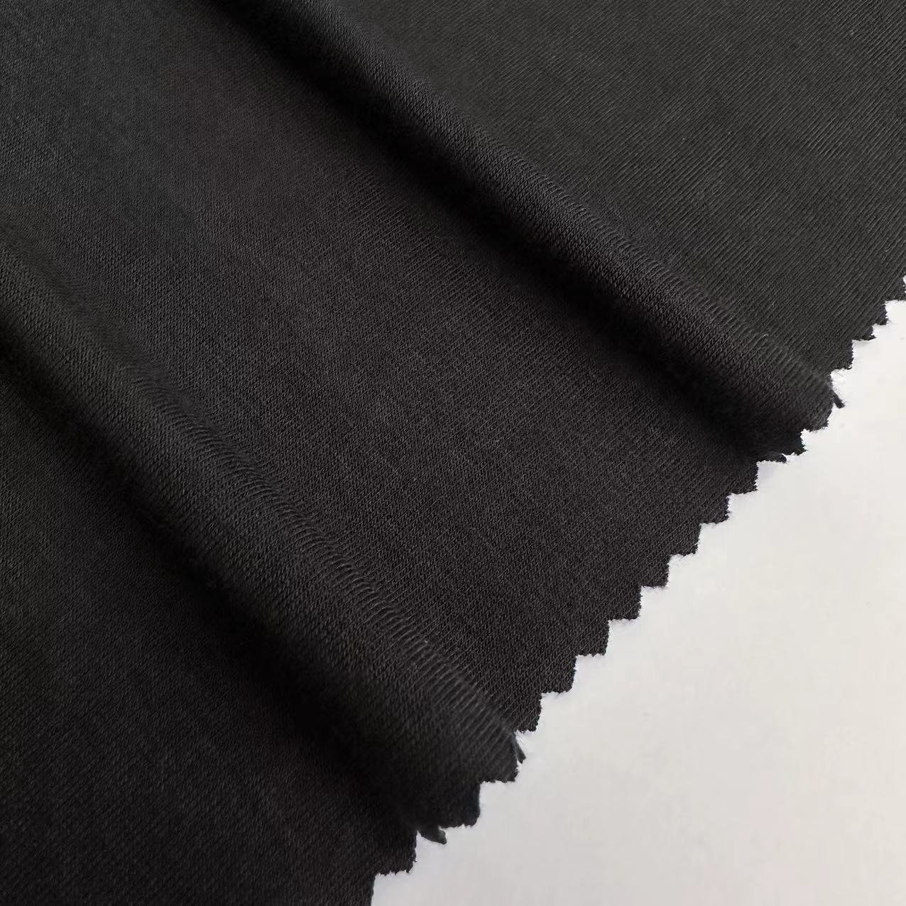 eco-friendly 170gsm recycle polyester bamboo fiber spandex black single jersey fabric for clothing and T-shirt