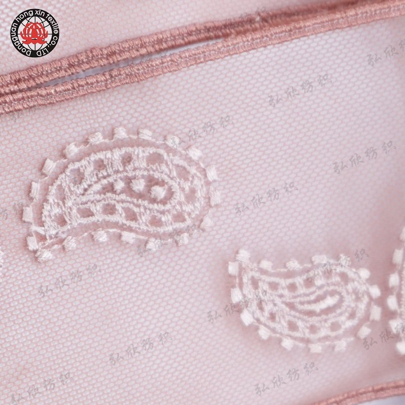 Elegant pink retro pattern can be customized with 7cm lace embroidery lace mesh fabric