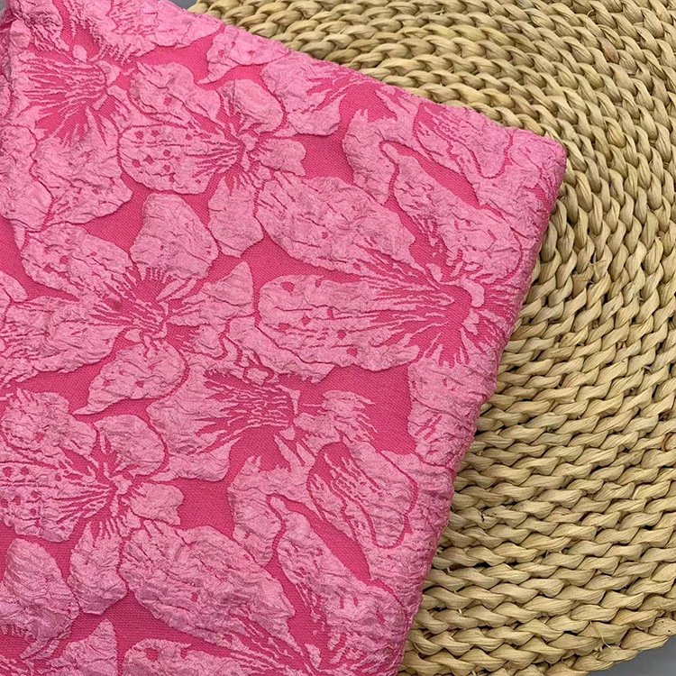 Factory direct wholesale lily embossed jacquard woven brocade fabric soft breathable fabric for dress