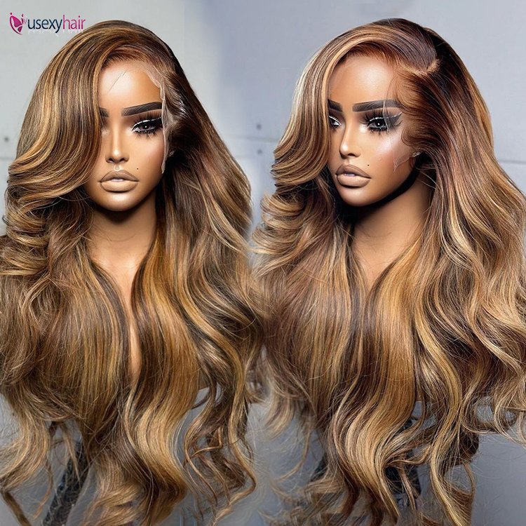 Highlight Honey Blonde 13X4 Glueless Wig Loose Body Wave Lace Frontal Wig Human Hair HD Lace Front Wig Pre Plucked