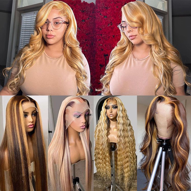 Highlight Honey Blonde 13X4 Glueless Wig Loose Body Wave Lace Frontal Wig Human Hair HD Lace Front Wig Pre Plucked