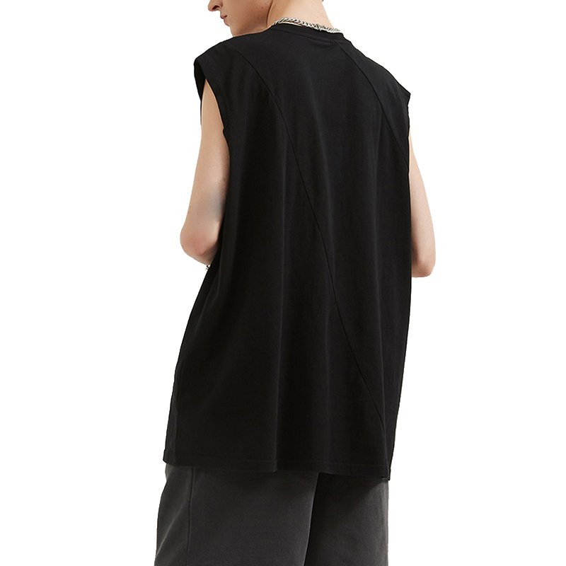 Fashion Casual Base Loose Sport Sleeveless Mens Vest Custom Logo 220g Solid Color Patchwork Men's Tank Tops
