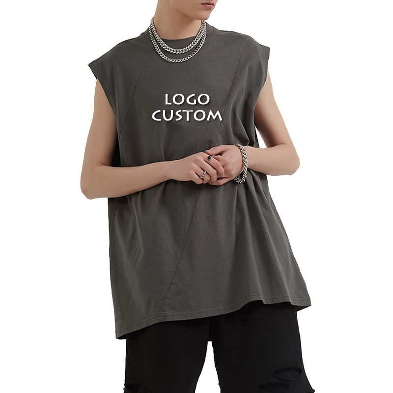 Fashion Casual Base Loose Sport Sleeveless Mens Vest Custom Logo 220g Solid Color Patchwork Men's Tank Tops