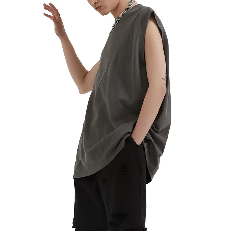 Fashion Casual Base Loose Sport Sleeveless Mens Vest Custom Logo 220g Solid Color Patchwork Men's Tank Tops