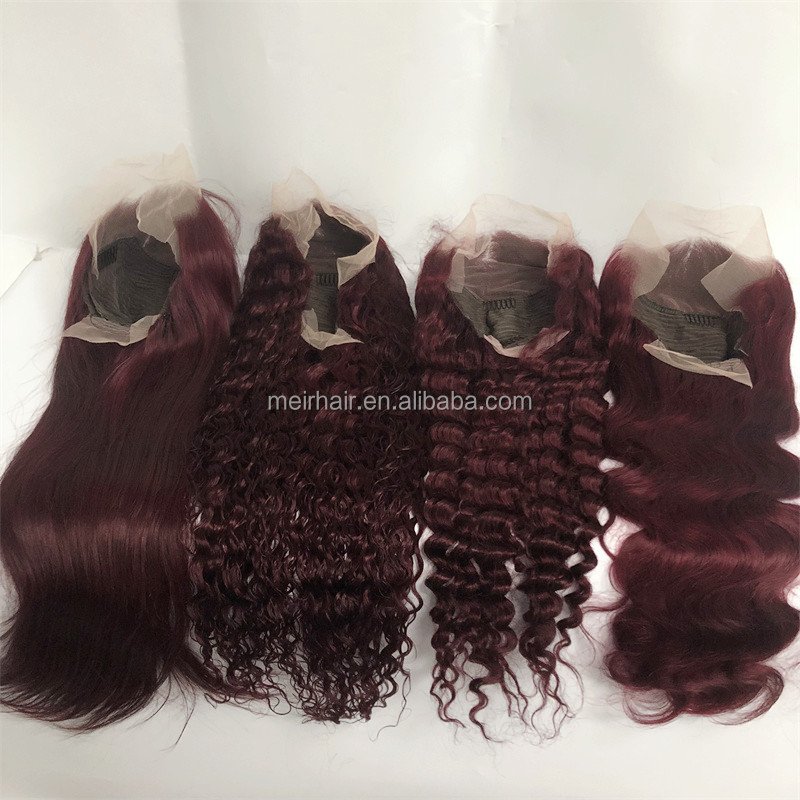 13x4 Color Wig Straight Body Deep Water Wave Human Hair 99j Burgundy Lace Front Wig