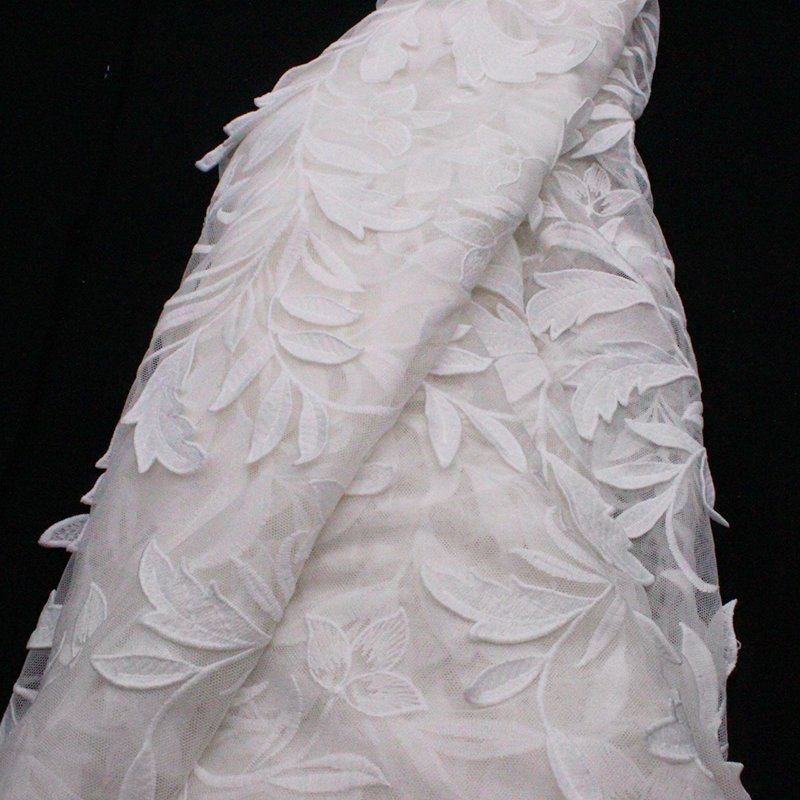 Wholesale Custom Embroidered White Mesh Lace Fabric for Weddings Dress & Clothing Trimming Border Custom Wedding Embroidery