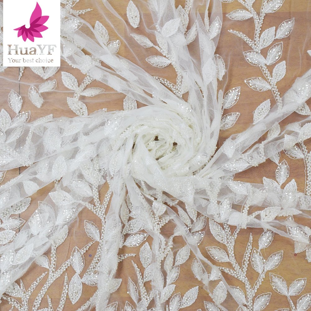 HY1154-2 French bridal lace fabric fancy tulle lace net embroidery fabric for wedding dress lace