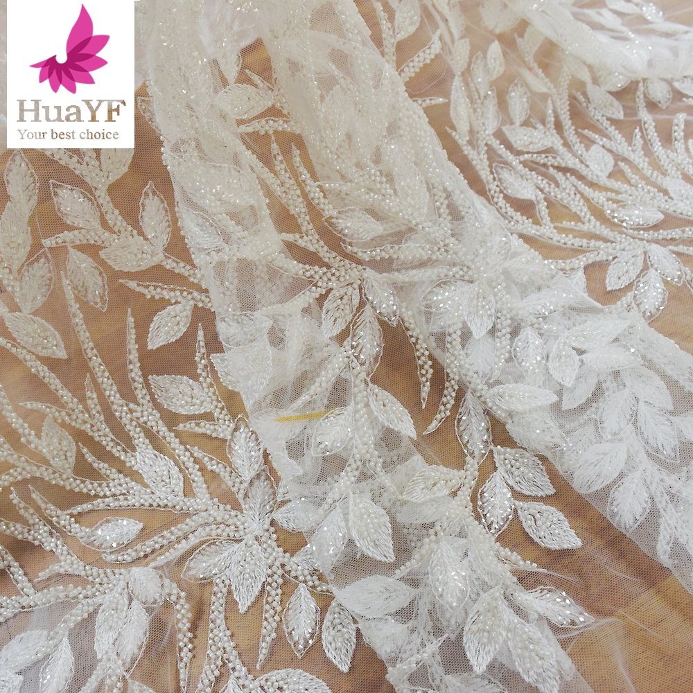 HY1154-2 French bridal lace fabric fancy tulle lace net embroidery fabric for wedding dress lace