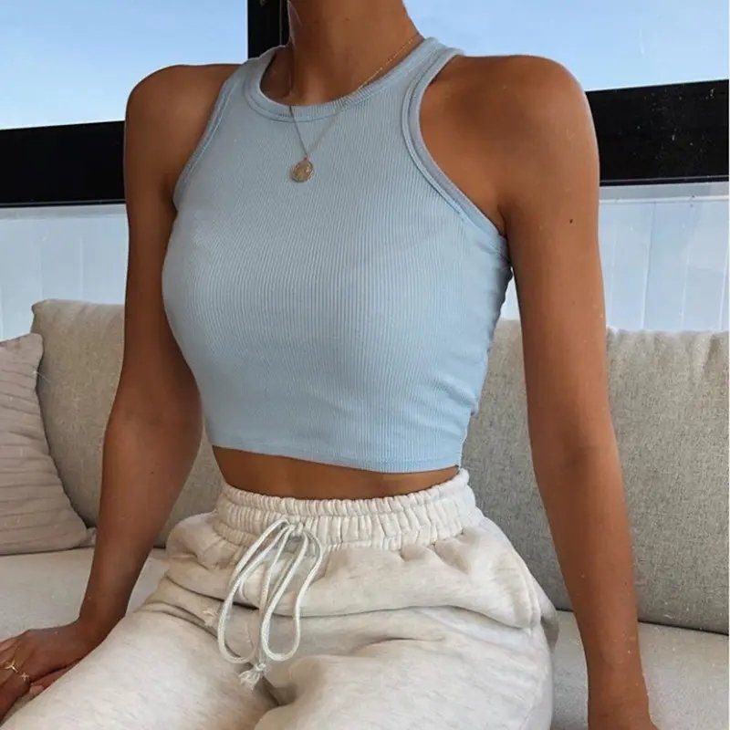 Y2K clothing Custom Logo Vest Summer 100% Cotton Ribbed Sport Crop Top Gym Women Tank Top
