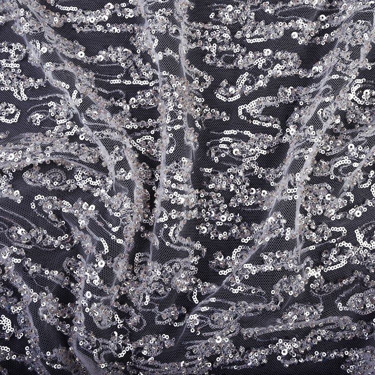 Hot sales china wholesale embroidery beaded sequin white embroidered design mesh lace fabrics for women dress