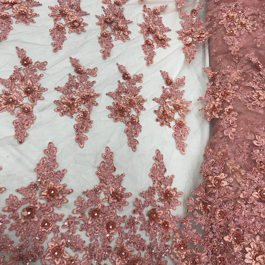 Luxury hand beaded 3d flowers guipure lace bridal dress fabric wholesale