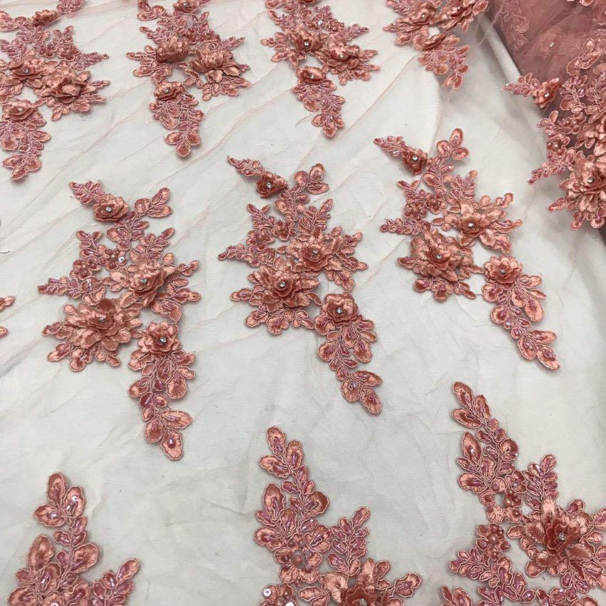 Luxury hand beaded 3d flowers guipure lace bridal dress fabric wholesale