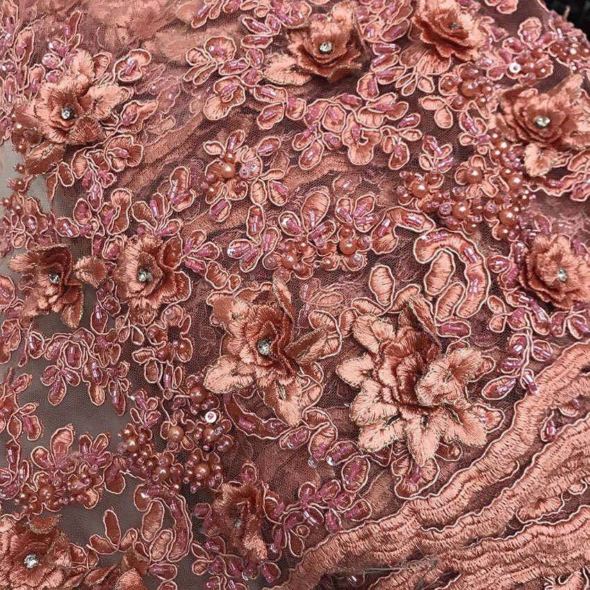 Luxury hand beaded 3d flowers guipure lace bridal dress fabric wholesale