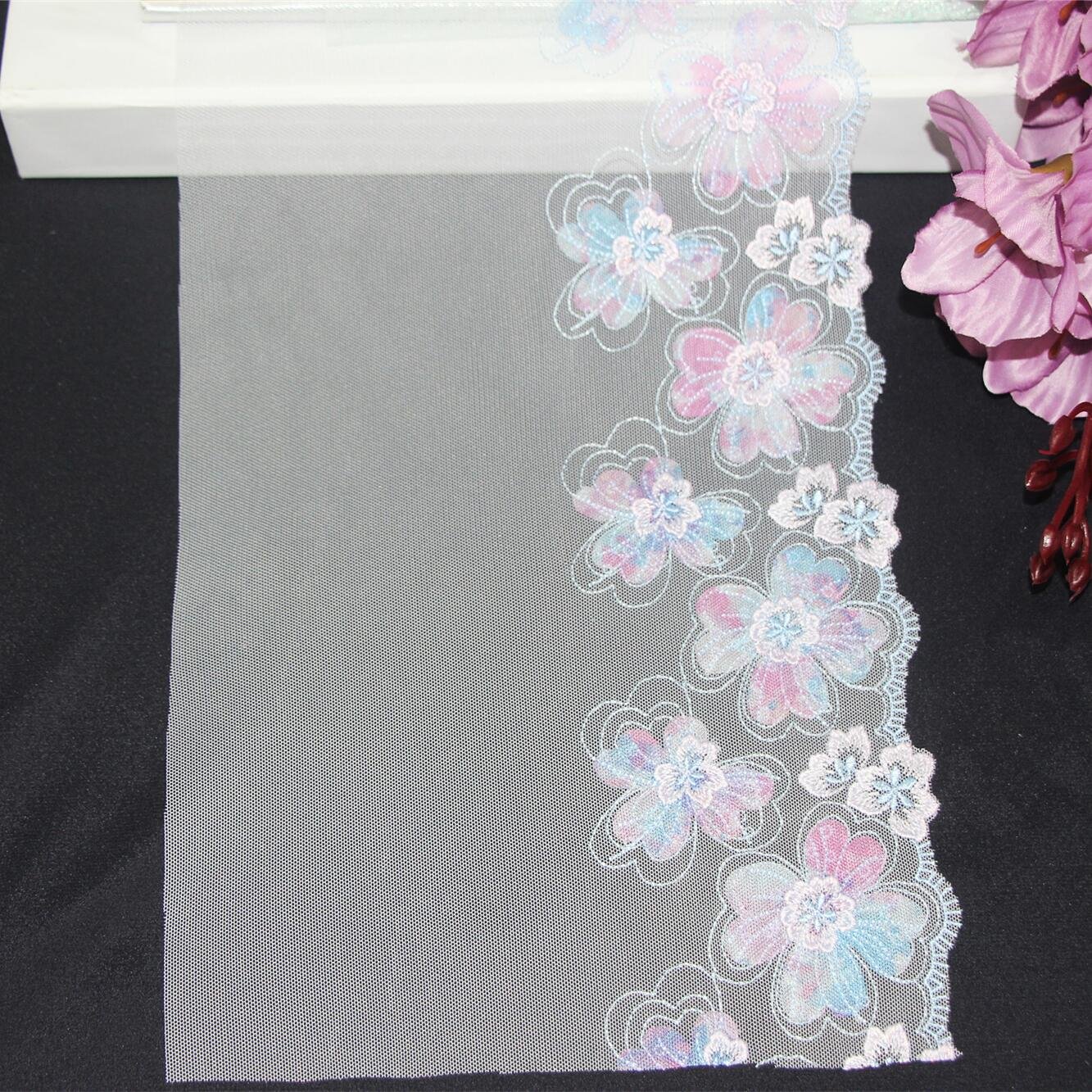 Fresh Elegant Soft Printed Tulle Colorful Flower Embroidery Lace Trim Voile Lace Fabrics For Women Lingerie