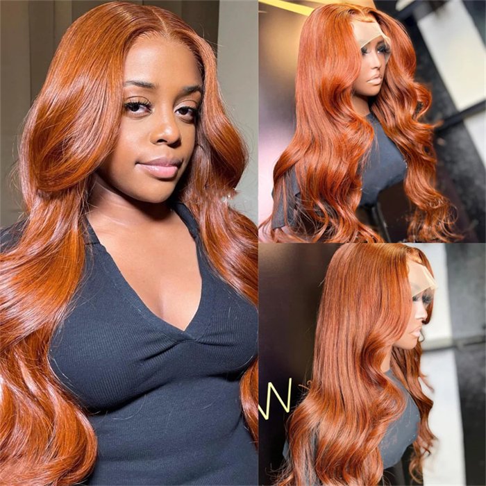 Wholesale Light Chocolate Brown Orange Ginger Colored 13X4 HD Invisible Lace Front Wigs Human Hair Body Wave Lace Front Wig