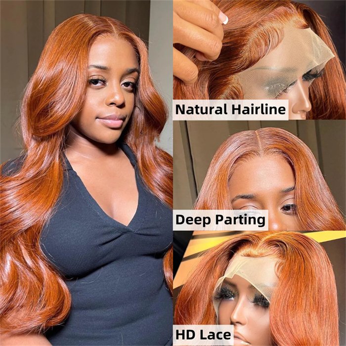Wholesale Light Chocolate Brown Orange Ginger Colored 13X4 HD Invisible Lace Front Wigs Human Hair Body Wave Lace Front Wig