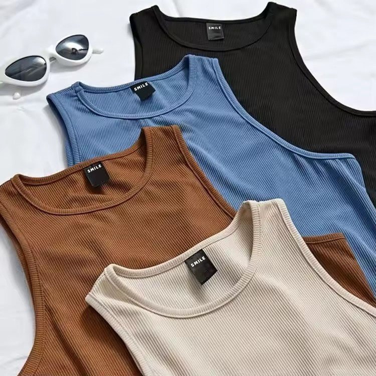 Custom Tag Printed Logo Summer Women's Tank Top Knitted Rib Cropped Vest Slim Hot Crop Tank Top Girl