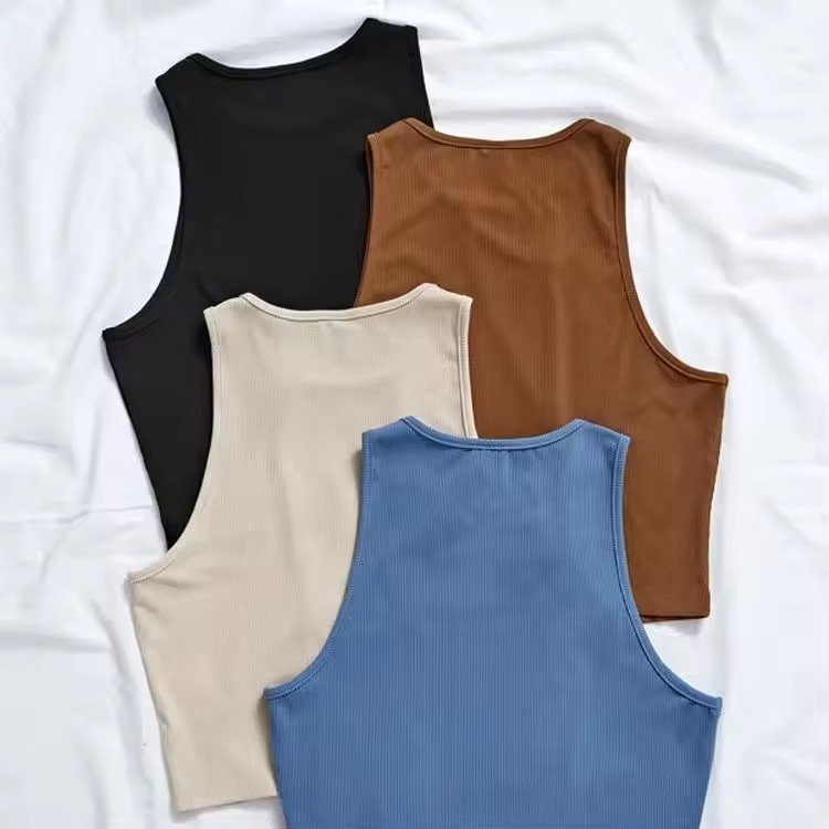 Custom Tag Printed Logo Summer Women's Tank Top Knitted Rib Cropped Vest Slim Hot Crop Tank Top Girl