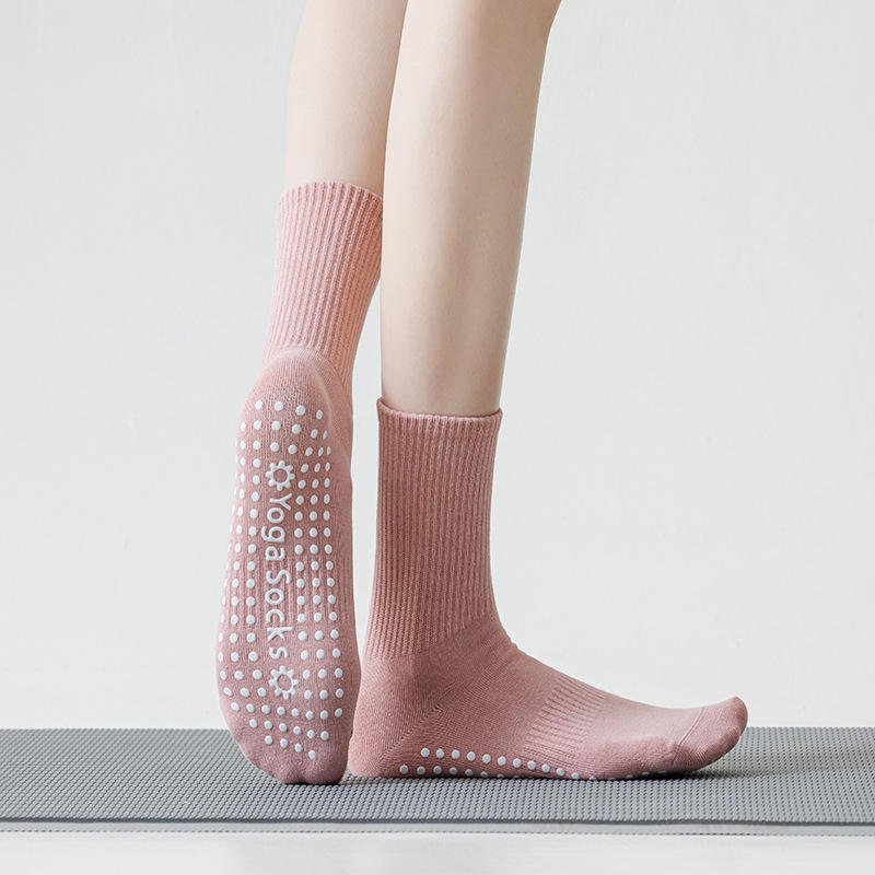 Pure Cotton Crew Ribs Socks For Women Pilates Yoga Breathable Non-slip Silicone Grips Socks For Men And Women