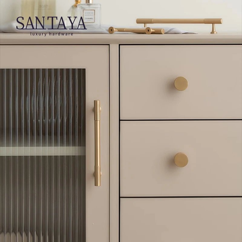 Brass Gold Furniture Handle Modern Minimalism Knitted Ribbed Luxury Door Knobs T-Bar Solid Kitchen Cabinet Handle Pulls