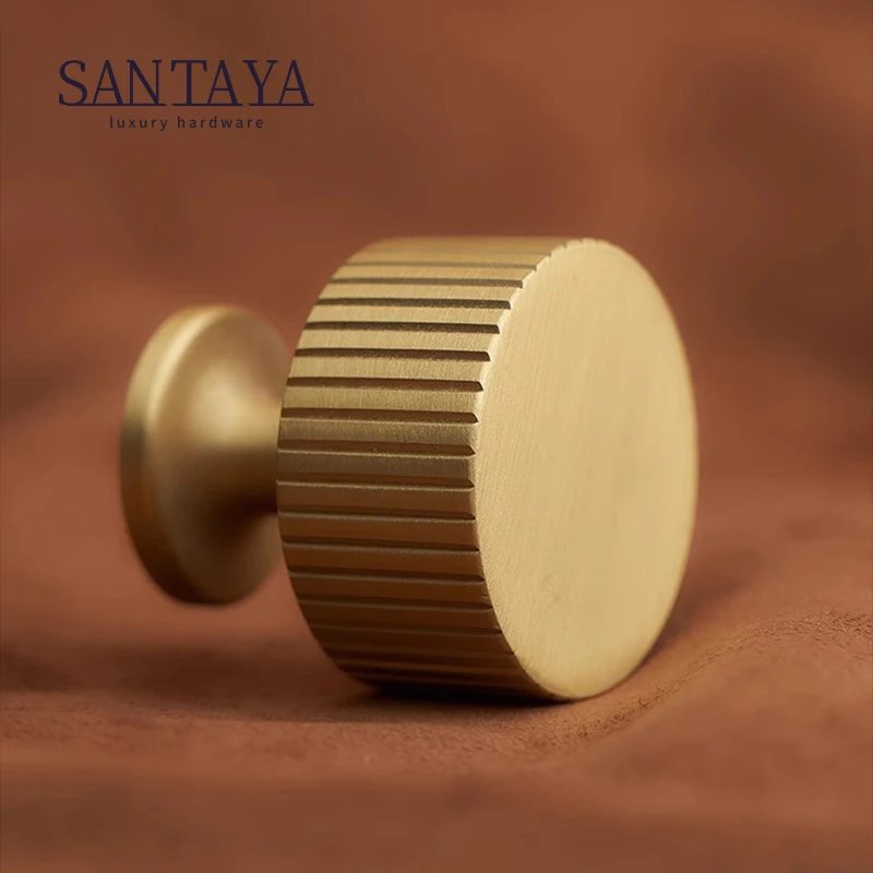 Brass Gold Furniture Handle Modern Minimalism Knitted Ribbed Luxury Door Knobs T-Bar Solid Kitchen Cabinet Handle Pulls