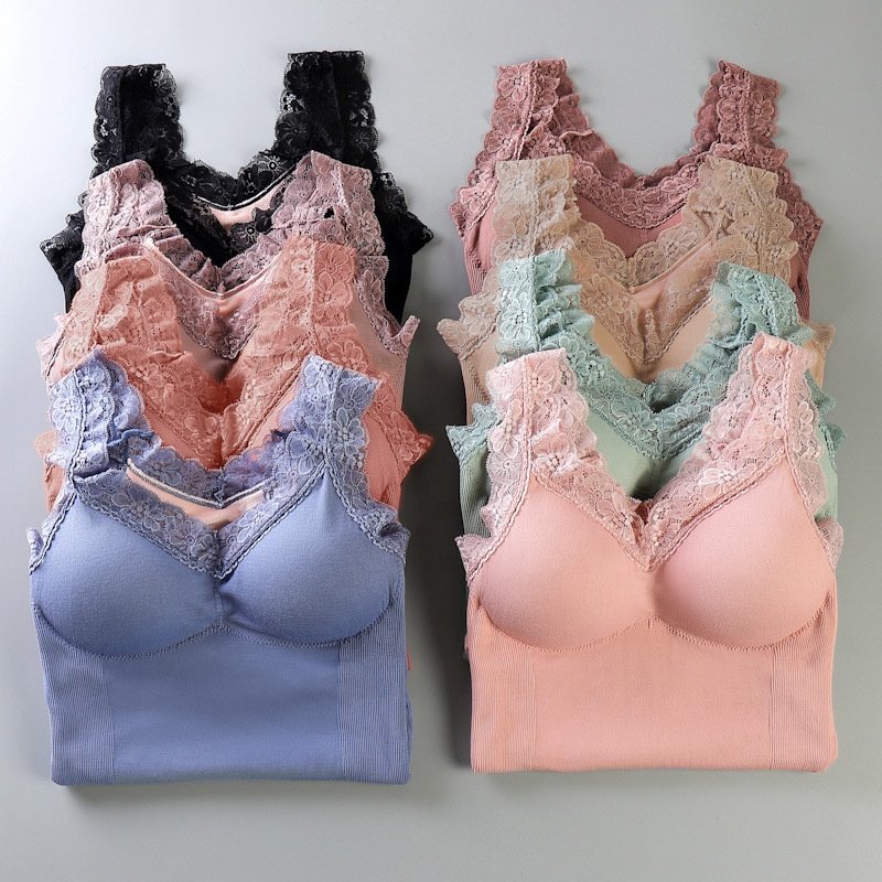 New trends Women's Korean Slim Knit Suspender lace modal Vest Sleeveless Tank Top Wrapped Chest with Padded