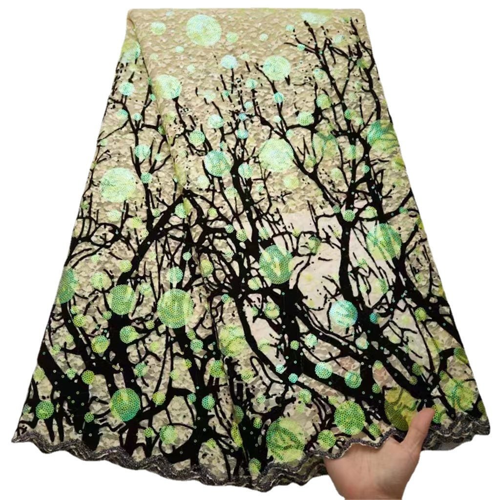 2024 African Nigerian Lace Fabric 100% Polyester Embroidery Tulle Lace Sewing Party Clothing Wave Point Lace Sequin Fabric