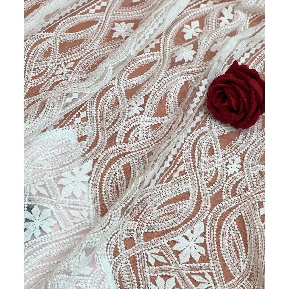 DELACE hot sale Boho stye hollow out lace laser fabric bridal hollow lace ivory pure white lace fabric for weddingdress