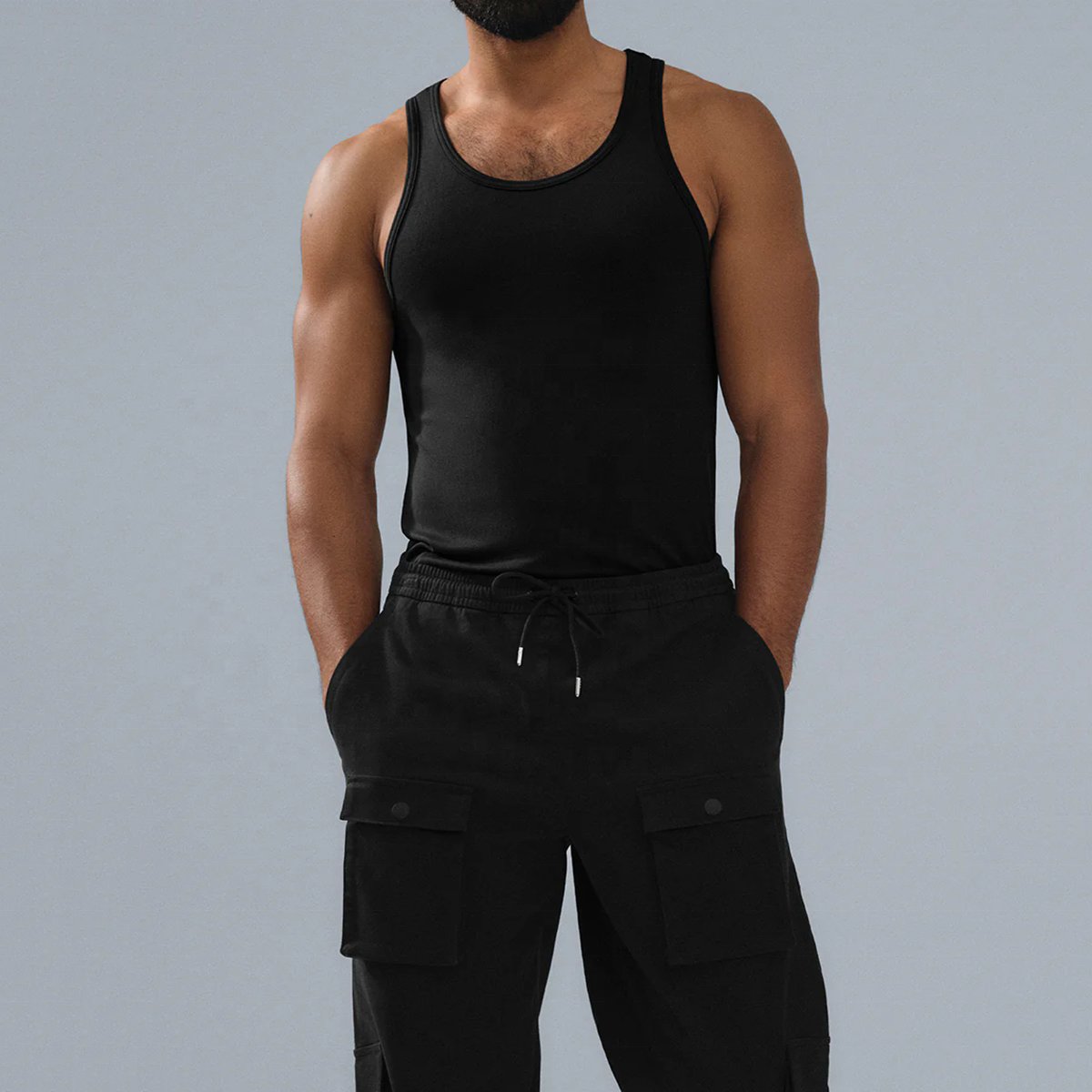 Everyday Sporty Men's Tank Top Breathable Knitted Cotton Rib Tank Gym Wear Cutout Vest Ribbed Tank Top