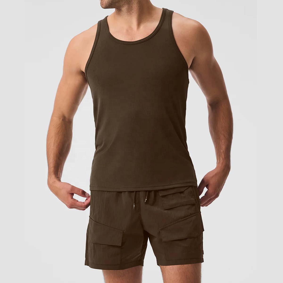 Everyday Sporty Men's Tank Top Breathable Knitted Cotton Rib Tank Gym Wear Cutout Vest Ribbed Tank Top