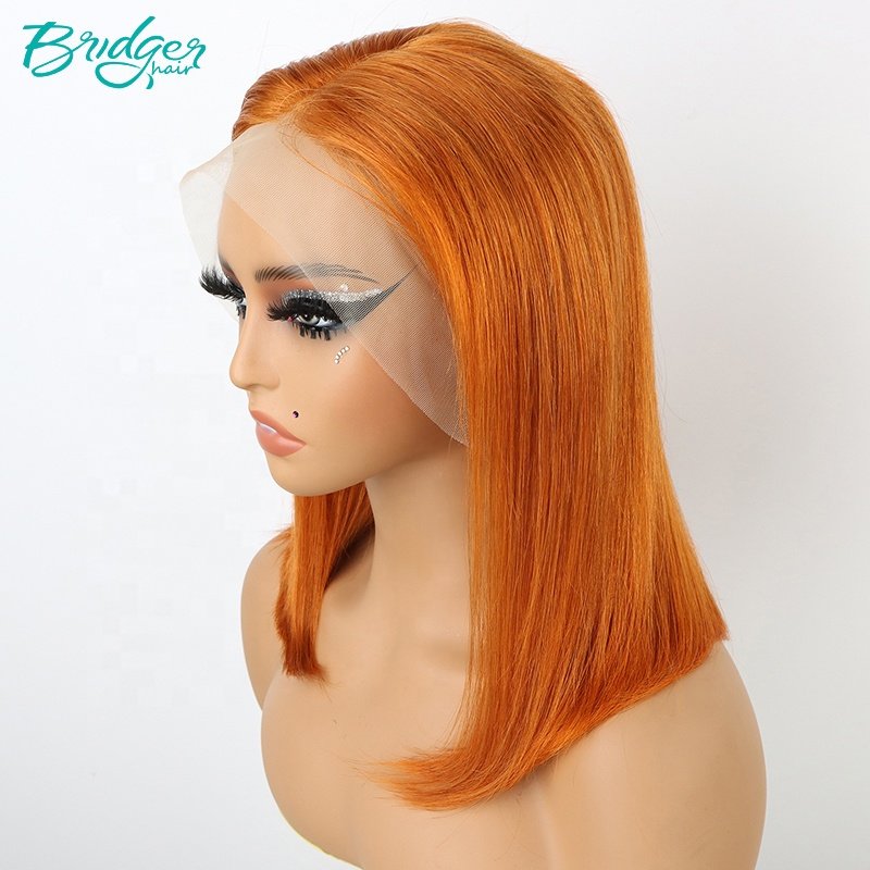 Ready to Ship Straight Bob Wig Wholesale 13*4 Full Lace Front Human Hair Wigs For Black Women 99j P4//27 Colored Preplucked Bob