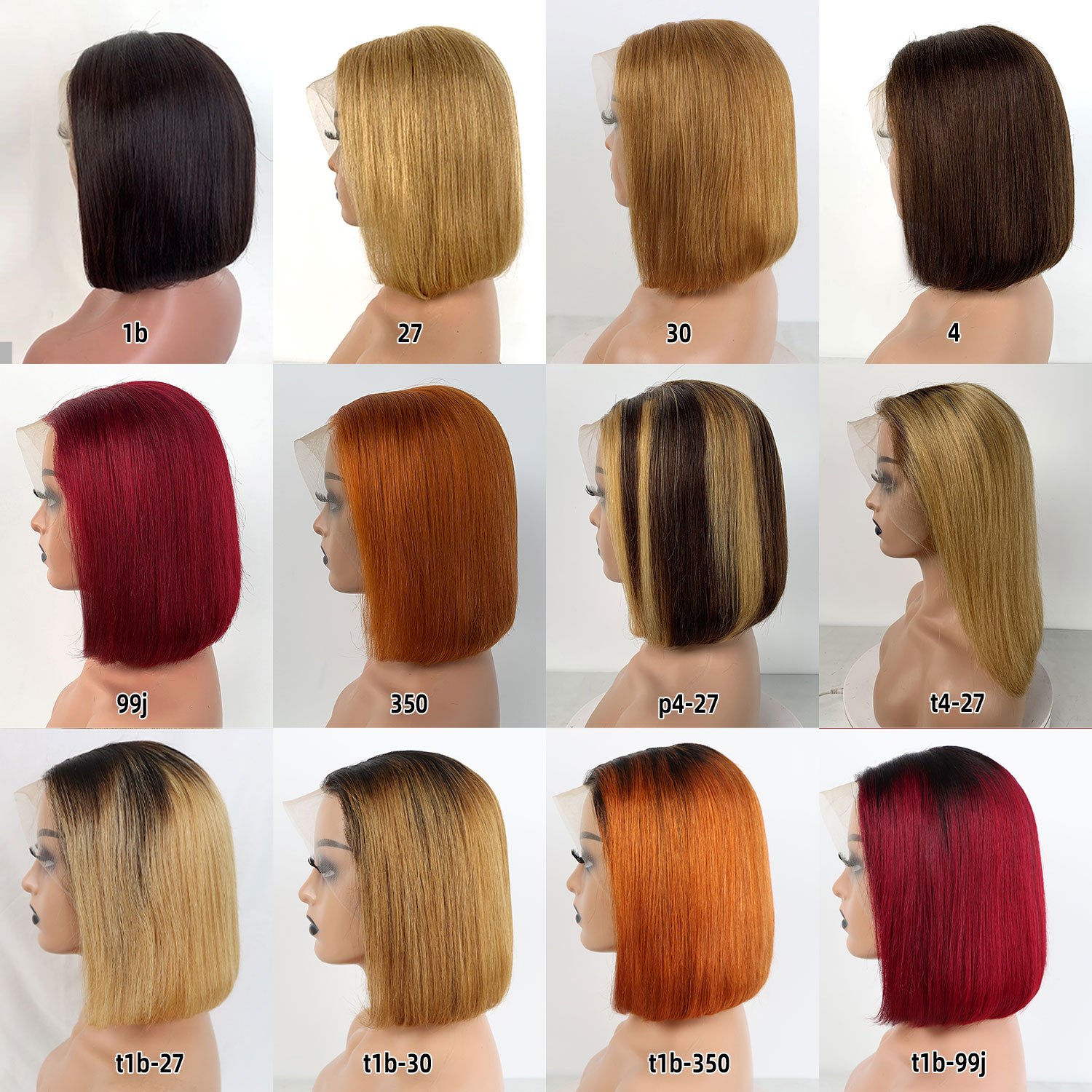 Ready to Ship Straight Bob Wig Wholesale 13*4 Full Lace Front Human Hair Wigs For Black Women 99j P4//27 Colored Preplucked Bob