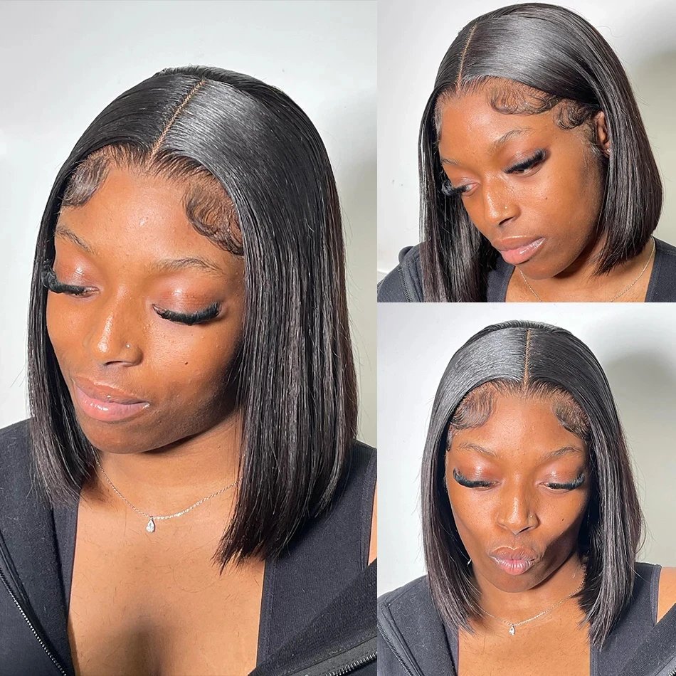 natural color short bob wigs for black women cheap raw indian bone straight 13x4 lace front wigs vendor cuticle align human hair