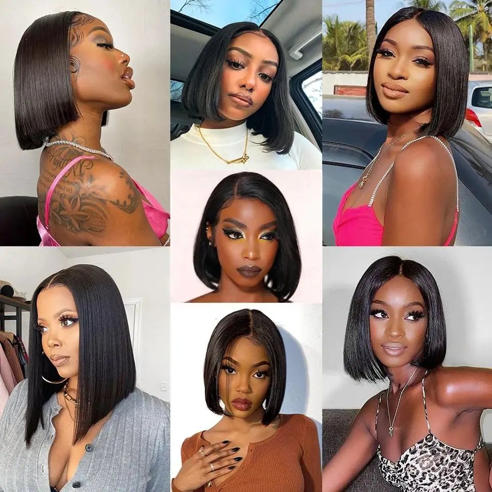 natural color short bob wigs for black women cheap raw indian bone straight 13x4 lace front wigs vendor cuticle align human hair