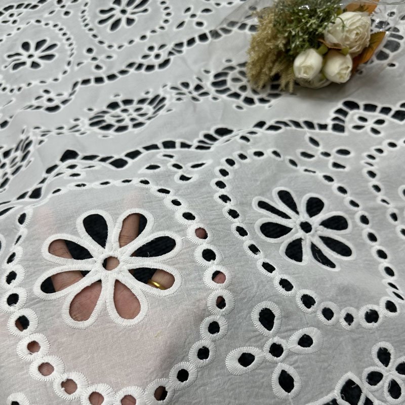 New Collection Embroidery on Pure Cotton Fabrics Laser Cut Embroidery Fabric for Boutique Clothing